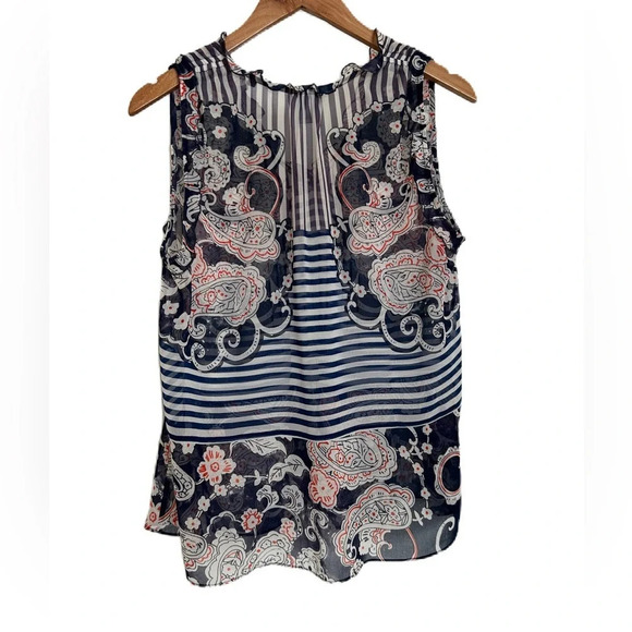 CAbi Women’s Blue‎ Floral Paisley Peplum Sheer Blouse Small #5349 - Picture 4 of 12